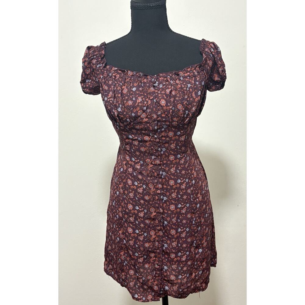 Dizzire Floral Mini Dress Womens Small Puff Sleeve Smocked Back Cottagecore